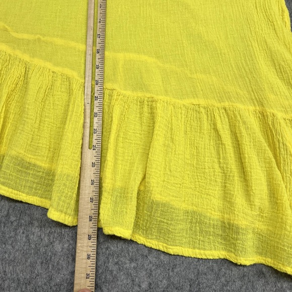 Bryn Walker Top Womens M Yellow Ruffle Hem Flared Sleeve Guaze Blouse Lagenlook - Picture 7 of 16
